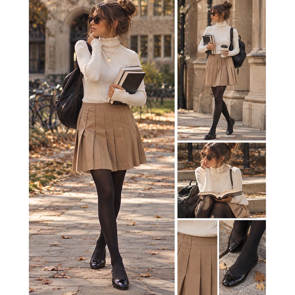 Talbots VTG pleated skirt midi tan classic preppy 100% wool qualit LG schoolgirl